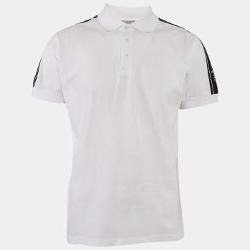 Pre Owned Dior Homme Cotton Pique Contrast Logo Tape Trimmed Polo T-Shirt L