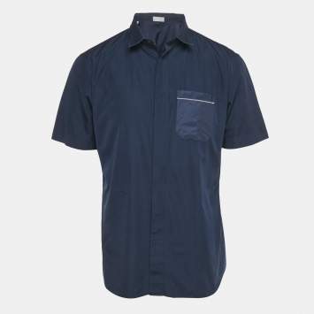 Pre Owned Dior Homme Navy Blue Cotton Short Sleeve Shirt L