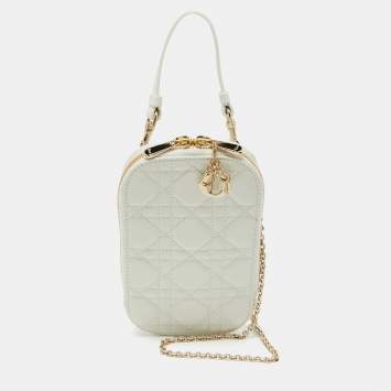 Pre Owned Dior White Cannage Leather Lady Dior Call'in Dior Phone Holder