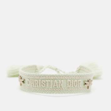 Pre Owned Dior J'Adior Bee Woven Fabric Gold Tone Bee Bracelet