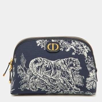 Pre Owned Dior Blue Toile de Jouy Reverse Jacquard Canvas 30 Montaigne Cosmetic Pouch