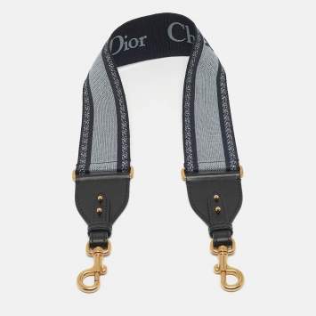 Dior Navy Blue/Black Embroidered Canvas and Leather Adjustable Shoulder Bag Strap