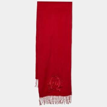 Pre Owned Dior Boutique Vintage Red Cashmere Fringed Scarf
