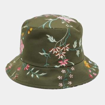 Pre Owned Christian Dior Green Teddy-d Dior Petites Fleurs Reversible Bucket Hat Size 57