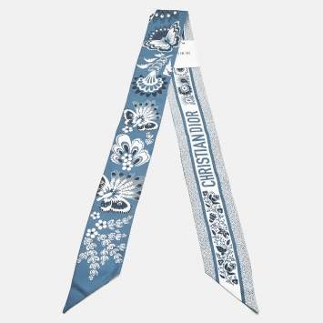 Pre Owned Dior Blue Butterfly Print Silk Mitzah Scarf 