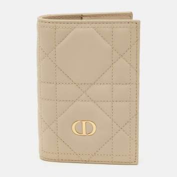 Pre Owned Dior Beige Macrocannage Leather Miss Caro Passport Holder