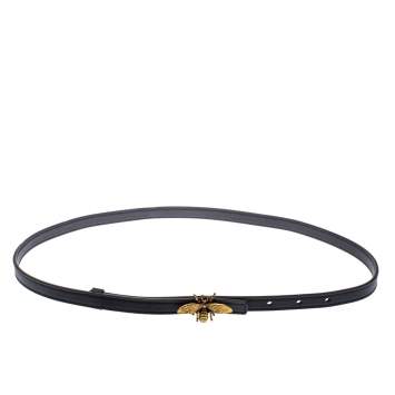 Pre Owned Dior Black Leather D-Bee Buckle Slim Belt L