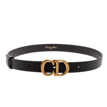 Pre Owned Dior Black Matte Leather Saddle Slim Belt 70CM