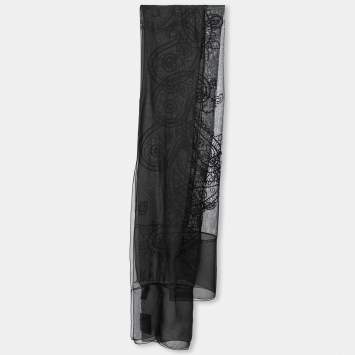 مملوكة مسبقًا Dior Black Paisley Embroidered Silk & Tulle Scarf 