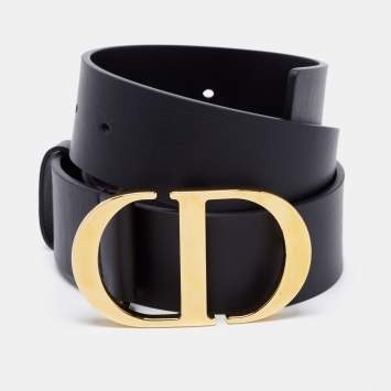 Pre Owned Dior Black Leather CD Logo Buckle Belt 70CM