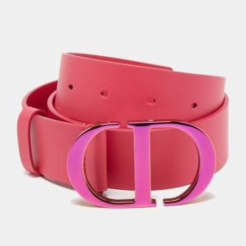 Pre Owned Dior Pink Smooth Leather CD Logo Waist Belt 75CM