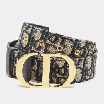 Pre Owned Dior Navy Blue Oblique Canvas 30 Montaigne Reversible Belt 75CM