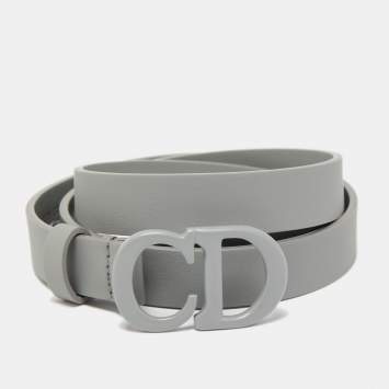 Pre Owned Dior Grey Matte Leather Saddle Slim Belt 80CM