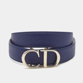 Pre Owned Dior Dark Blue Leather CD Logo Belt 100CM
