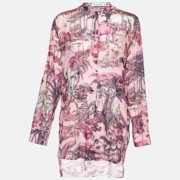 Pre Owned Dior Pink Toile de Jouy Voyage Cotton Long Sleeve Blouse L