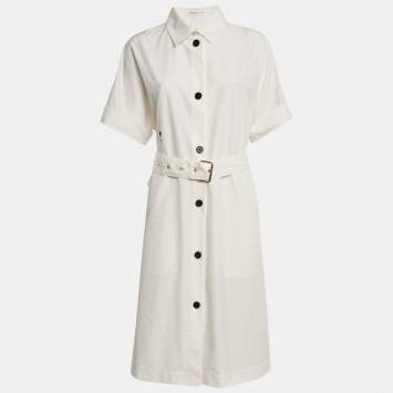 Pre Owned Christian  Dior White Cotton Blend Belted Shirtdress XL