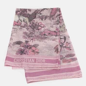 Pre Owned Christian Dior Rose Pink Toile De Jouy Print Cotton Pareo One Size