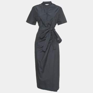 Pre Owned Christian Dior Grey Silk Wrap Around Long Dress L