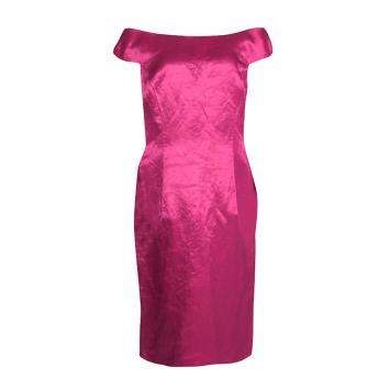 Pre Owned Dior Fuschia Pink Satin Boat Neck Sheath Dress XL