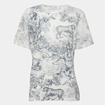 Pre Owned Dior Blue/White Toile de Jouy Sauvage Cotton Blend Dioriviera T-Shirt M