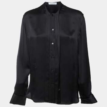Pre Owned Dior Black Crinkled Silk Button Front Shirt L 