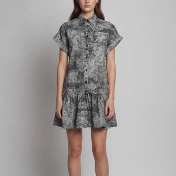 مملوكة مسبقًا Christian Dior Grey Printed Cotton Blend Dioriviera Short Shirtdress S