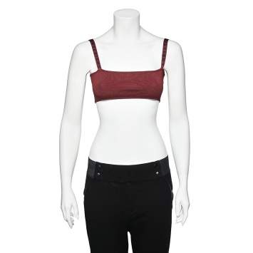 Pre Owned Christian Dior Burgundy Knit Logo Strap Detail Bralette XS