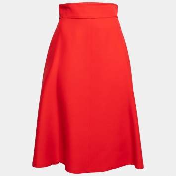 Pre Owned Dior Coral Wool & Silk Flared Skirt M