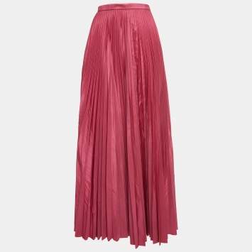 Pre Owned Dior Rose Pink Silk Plisse Midi Skirt M