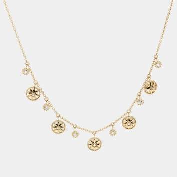 Pre Owned Dior Rose Des Vents 5 Motif Mother of Pearl Diamonds 18k Yellow Gold Necklace