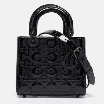 Pre Owned Dior Ultra Glossy Black Cannage Patent Leather Small Lady Dior Tote