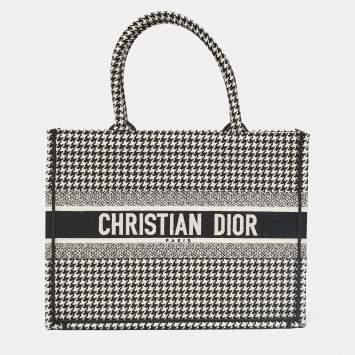 Pre Owned Dior Black/White Canvas Medium Houndstooth Book Tote 