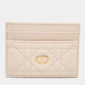 Pre Owned Dior Powder Pink Cannage Leather Caro Freesia Card Holder