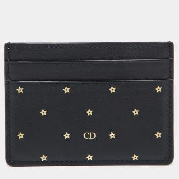 Pre Owned Dior Black Leather Star Card Holder