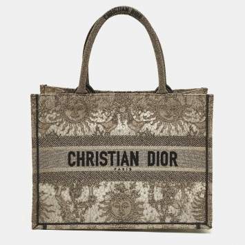 Pre Owned Dior Metallic Gold Embroidered Mesh Medium Book Tote 
