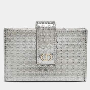 مملوكة مسبقًا Dior Grey Micro Cannage Leather 30 Montaigne 5 Gusset Card Holder