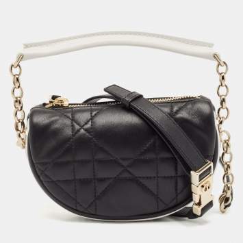 Pre Owned Dior Black/White Macro Cannage Leather Micro Vibe Hobo