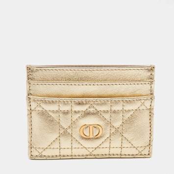 Pre Owned Dior Gold Cannage Leather 30 Montaigne Card Holder