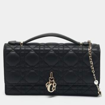 Dior Black Cannage Leather Mini My Dior Top Handle Bag