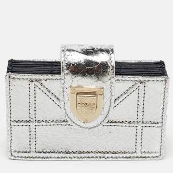  Dior Silver Crinkled Leather Diorama Gusset Card Holder