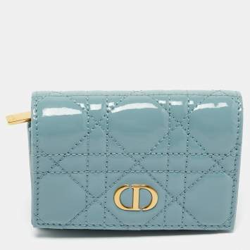 Dior Light Blue Cannage Patent Leather Caro Wallet