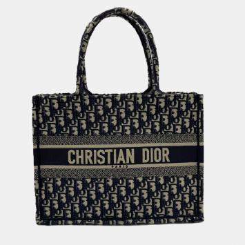 Pre Owned Dior Book Tote Medium Oblique Navy