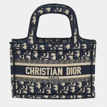 Pre Owned Dior Navy Blue Oblique Canvas Mini Book Tote