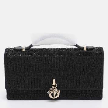 Pre Owned Dior Black Cannage Beads Embellished and Fabric Mini My Dior Clutch