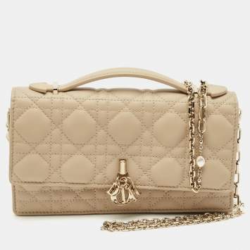 Pre Owned Dior Beige Cannage Leather Mini My Dior Top Handle Bag