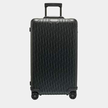 Pre Owned Dior x Rimowa Black Oblique Aluminum Large 4 Wheel Suitcase