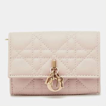 Pre Owned Dior Powder Beige Cannage Leather My Dior Glycine Wallet