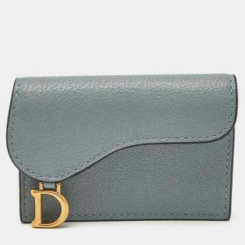 Pre Owned Dior Saddle Light Blue Leather Card Holder