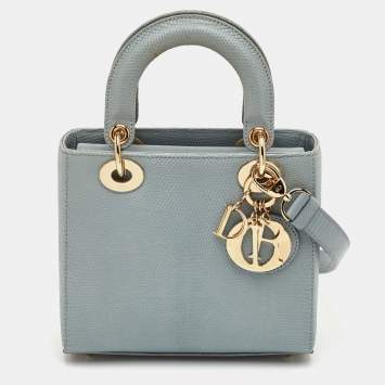 Pre Owned Dior Lady Dior Small Light Grey Lizard Tote