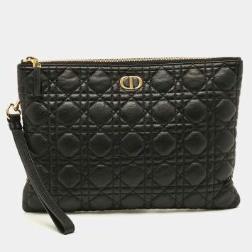 Pre Owned Dior Caro Large Black Cannage Leather Daily Pouch